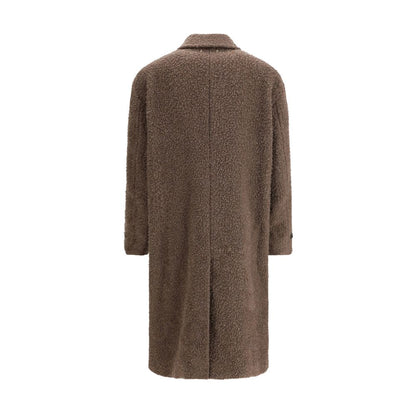 Back view of Golden Goose Brown Viscose Coat showing wrinkle-effect fleece wool texture.