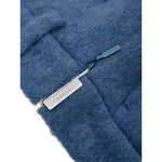 Close-up of Gucci Blue Wool Short showing side zip and logo detailing.