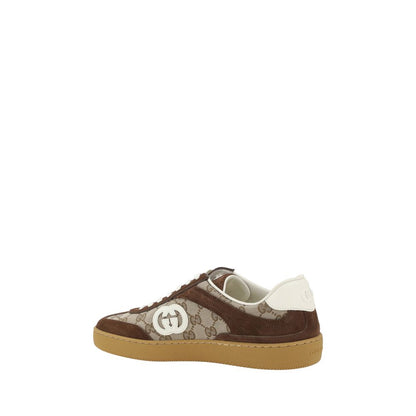 Gucci Brown Calf Leather Bos Taurus Low Top Sneakers with GG logo and suede details, side view