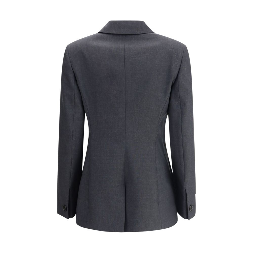 Back view of Gucci Gray Wool Clothing blazer with double-breasted design and spear lapels for a formal, contemporary look.