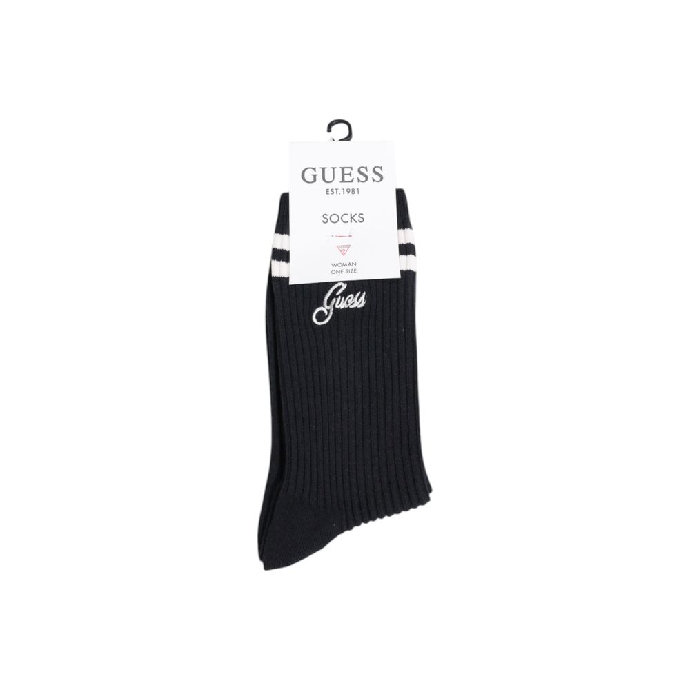 Guess Active Black Cotton Socks with ribbed design, double stripes, and embroidered logo, ideal for comfort and style.