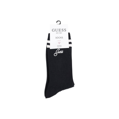 Guess Active Black Cotton Socks with ribbed design, double stripes, and embroidered logo, ideal for comfort and style.