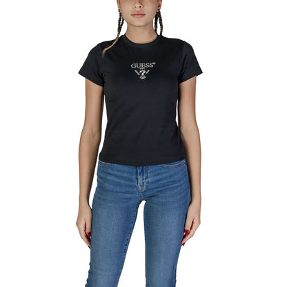 Guess Active Black Cotton T-Shirt with logo, short-sleeve, worn by model, casual fit