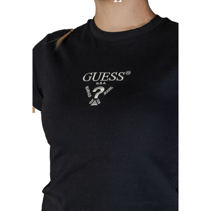 Guess Active Black Cotton T-Shirt with logo, short-sleeve, comfortable fit, made from 92% cotton, 8% elastane, stylish design for any occasion.