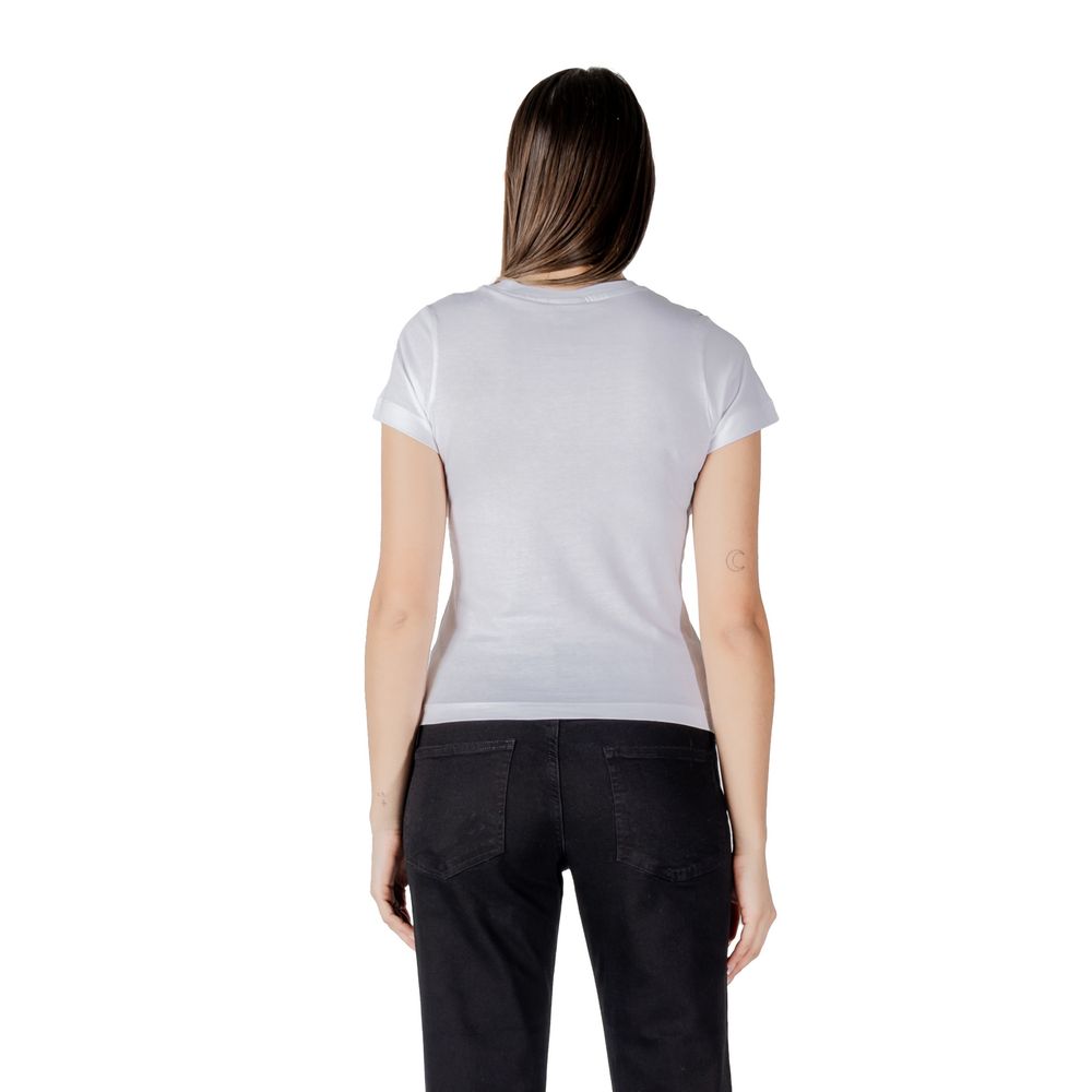Back view of a woman wearing Guess Active White Cotton T-Shirt with short sleeves
