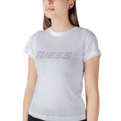 Woman wearing Guess Active White Cotton T-Shirt with logo