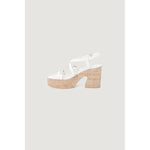 Guess Beige Leather High Heel with cork-effect platform and adjustable straps, designed for elegance and comfort at formal events.