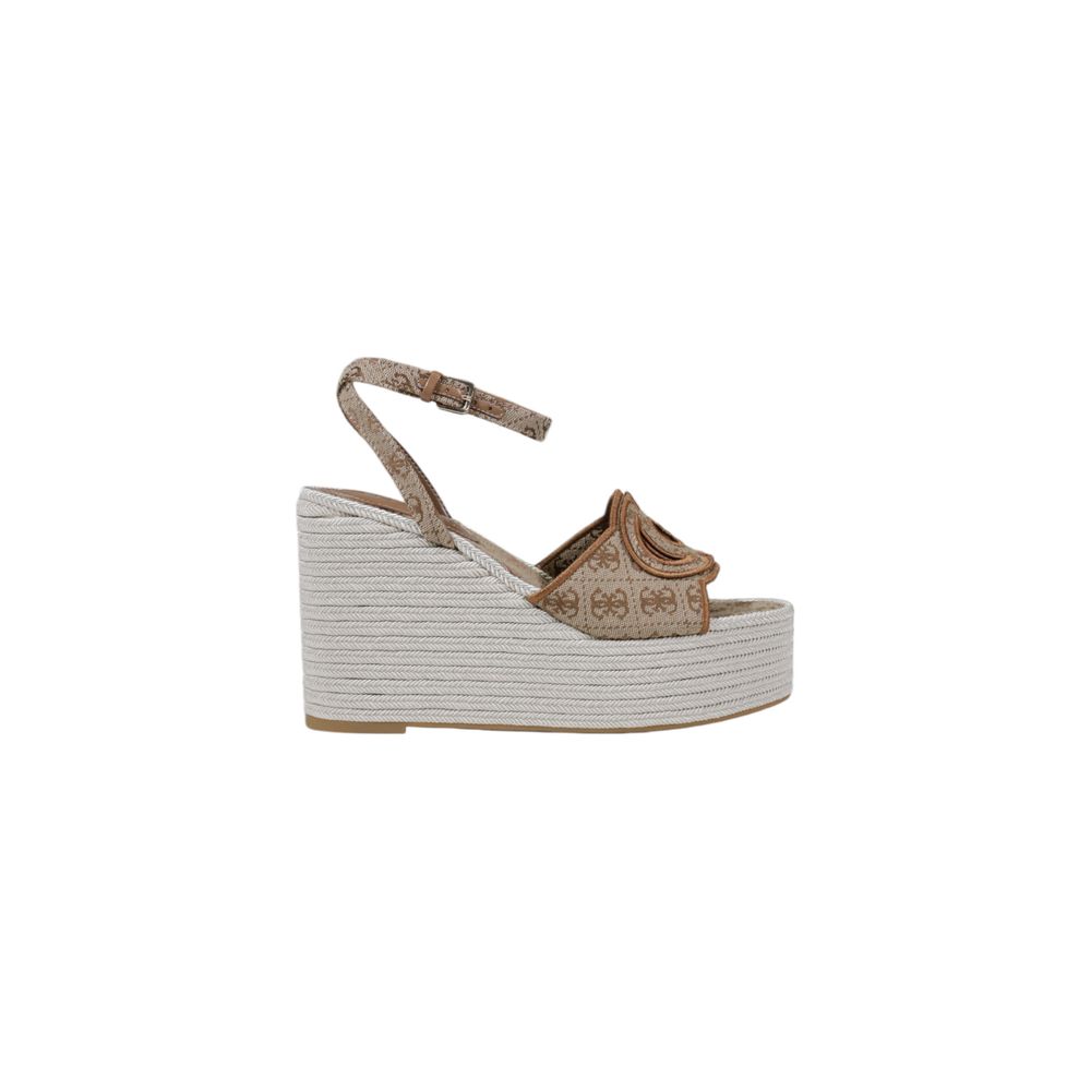 Guess Beige Polyester High Heel Pumps with wedge heel and ankle strap
