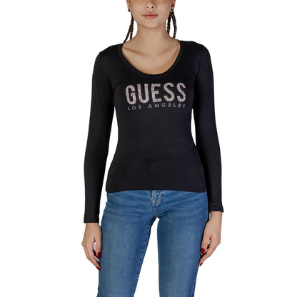Guess Black Cotton Long Sleeve T-Shirt with logo and python-effect design