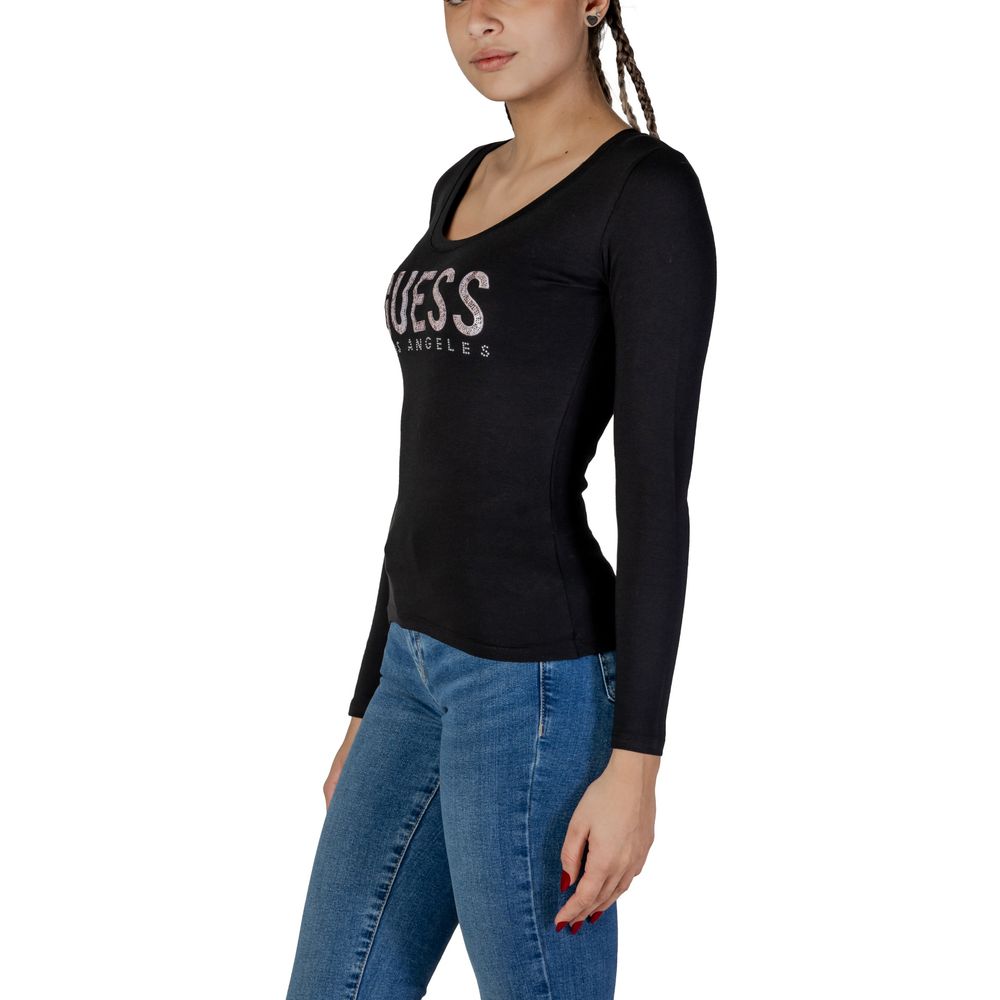 Guess Black Cotton Long Sleeve T-Shirt with python-effect Guess Los Angeles logo detail.