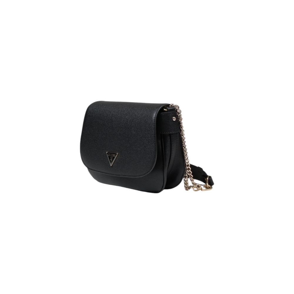 Guess Black Polyethylene Handbag with metallic chain strap, showcasing a small yet elegant design.