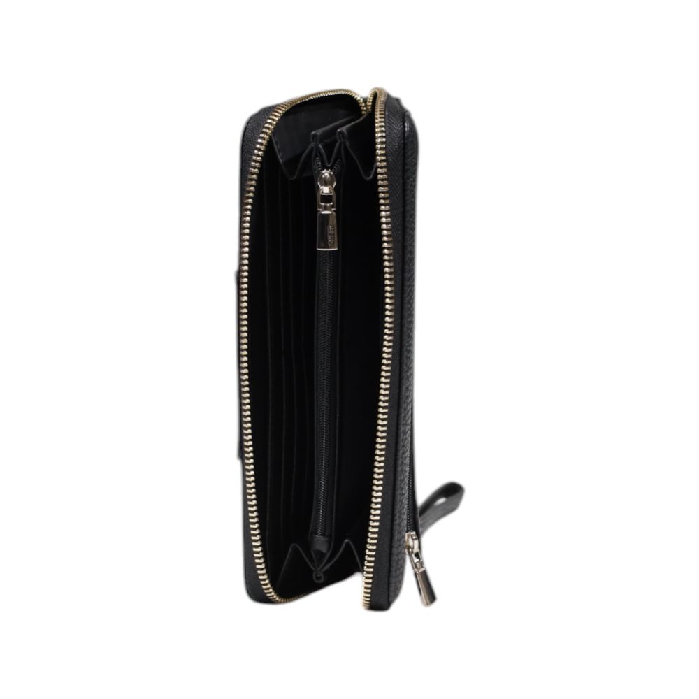 Side view of Guess Black Polyethylene Wallet with zip-around closure and pebbled leather-effect texture.