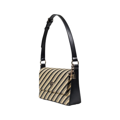 Guess Black Polypropylene Handbag with diagonal stripe design and adjustable shoulder strap