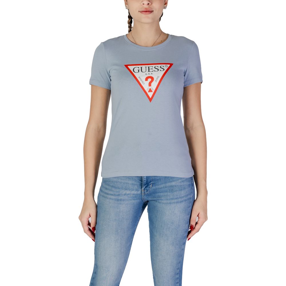 Guess Blue Cotton T-Shirt with iconic logo and crew neckline, women's casual wear.