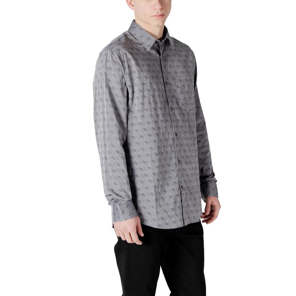 Guess Gray Cotton Pattern Shirt with long sleeves, model wearing for casual and formal occasions, featuring jacquard design