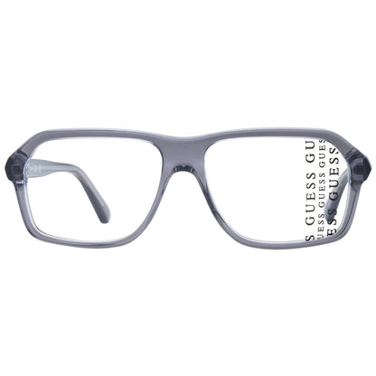 Guess Gray Plastic Glasses (Frames) for men, full-rim rectangle style with demo lenses, branded case included.