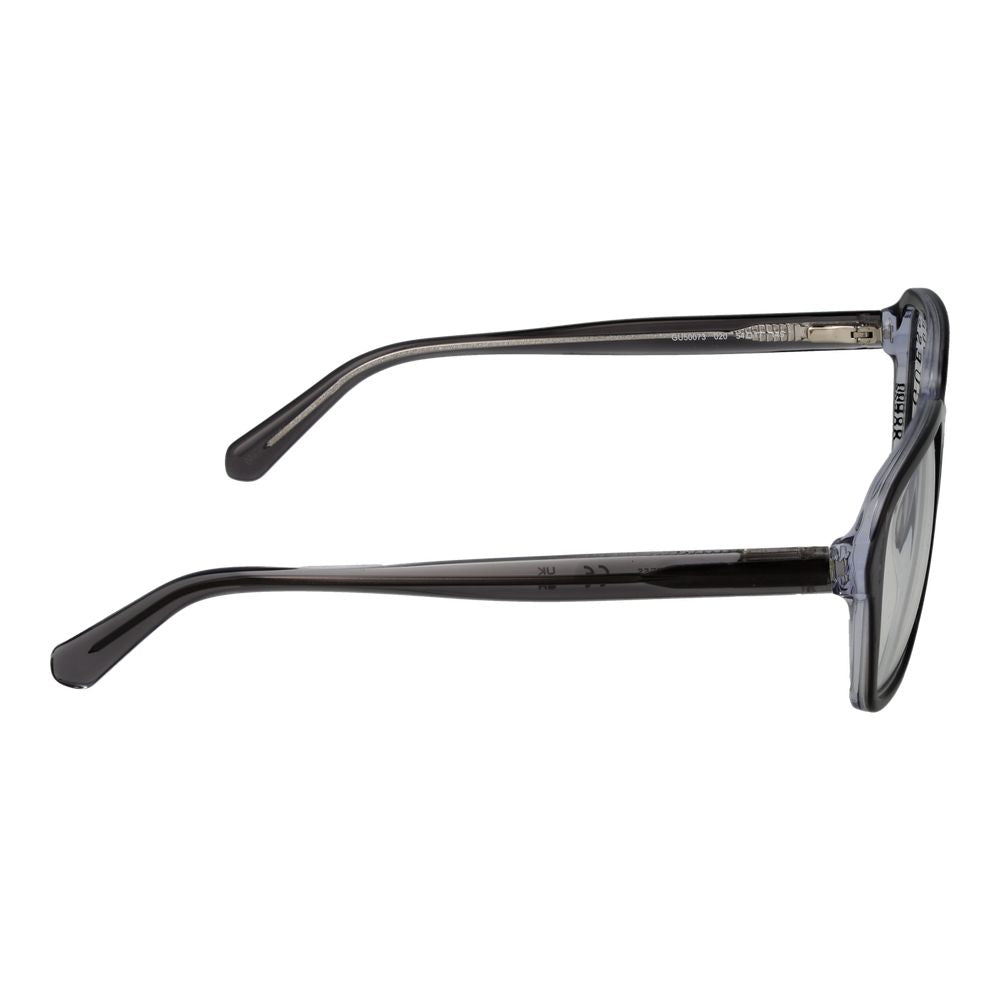 Side view of Guess Gray Women Glasses Frame in grey plastic, full-rim style with square design and spring hinges.