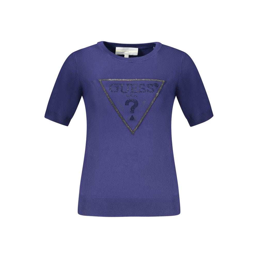 Guess Jeans Blue Viscose Women Sweater with rhinestone embellishments