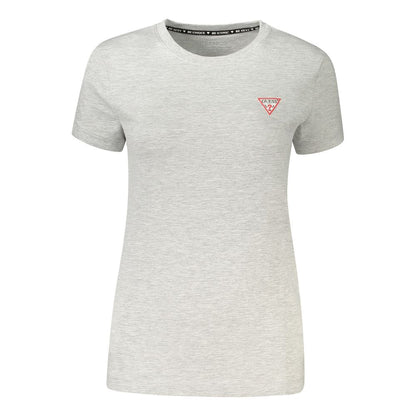 Guess Jeans Gray Cotton T-Shirt with short sleeves, wide neck, and logo design made from organic cotton
