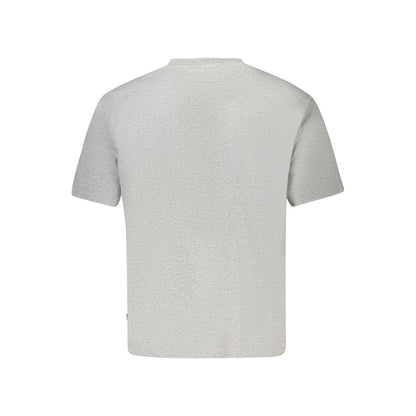 Back view of Guess Jeans Gray Cotton Women T-Shirt featuring a relaxed fit and premium organic cotton material.