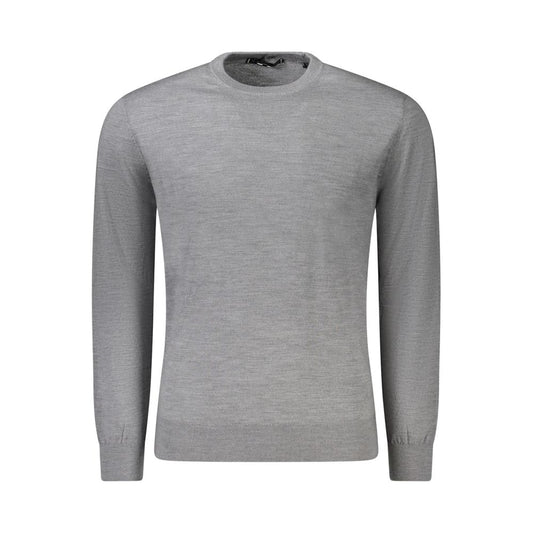 Guess Jeans Gray Wool Sweater, long sleeved crew neck with logo design, stylish and comfortable fashion.