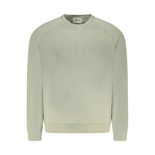 Guess Jeans Green Cotton Men Sweater with iconic logo, urban chic style, crewneck design, durable cotton-polyester blend, vibrant green color
