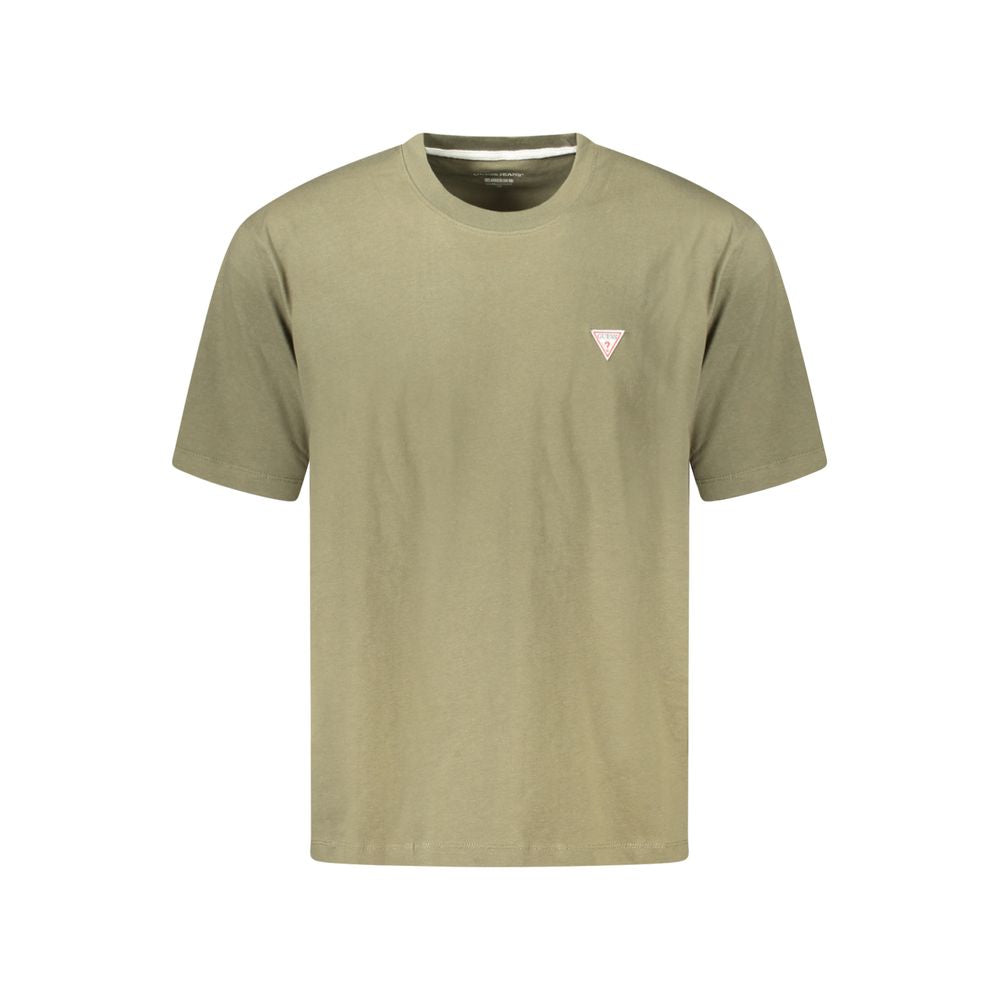 Guess Jeans Green Cotton T-Shirt, oversized short sleeve with crew neck and logo application, made from organic cotton.