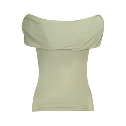 Guess Jeans Green Modal Women T-Shirt, off-the-shoulder, short sleeves, adorned with rhinestones, fashionable, comfortable fit