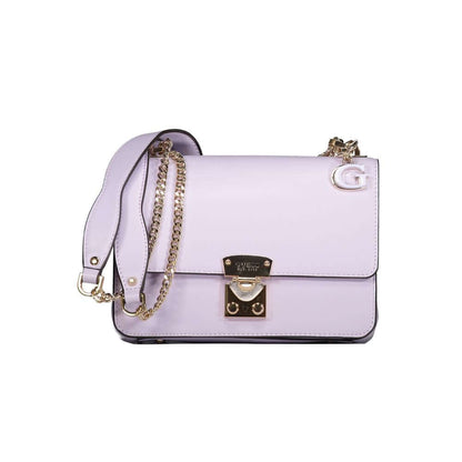 Guess Jeans Purple Polyethylene Handbag with chain shoulder strap, external pocket, compartments, and logo snap closure.