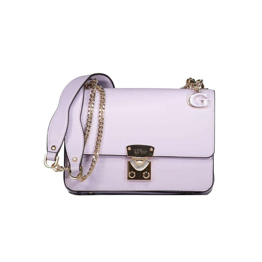Guess Jeans Purple Polyethylene Handbag with chain shoulder strap, external pocket, compartments, and logo snap closure.