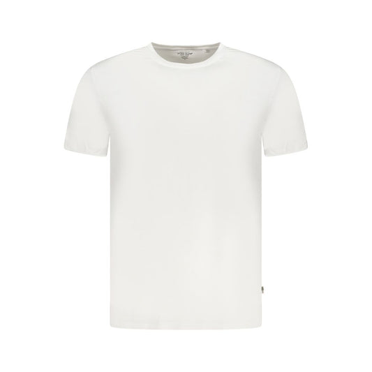 Guess Jeans White Elastane T-Shirt with short sleeves and crew neck logo design, perfect for casual wear.