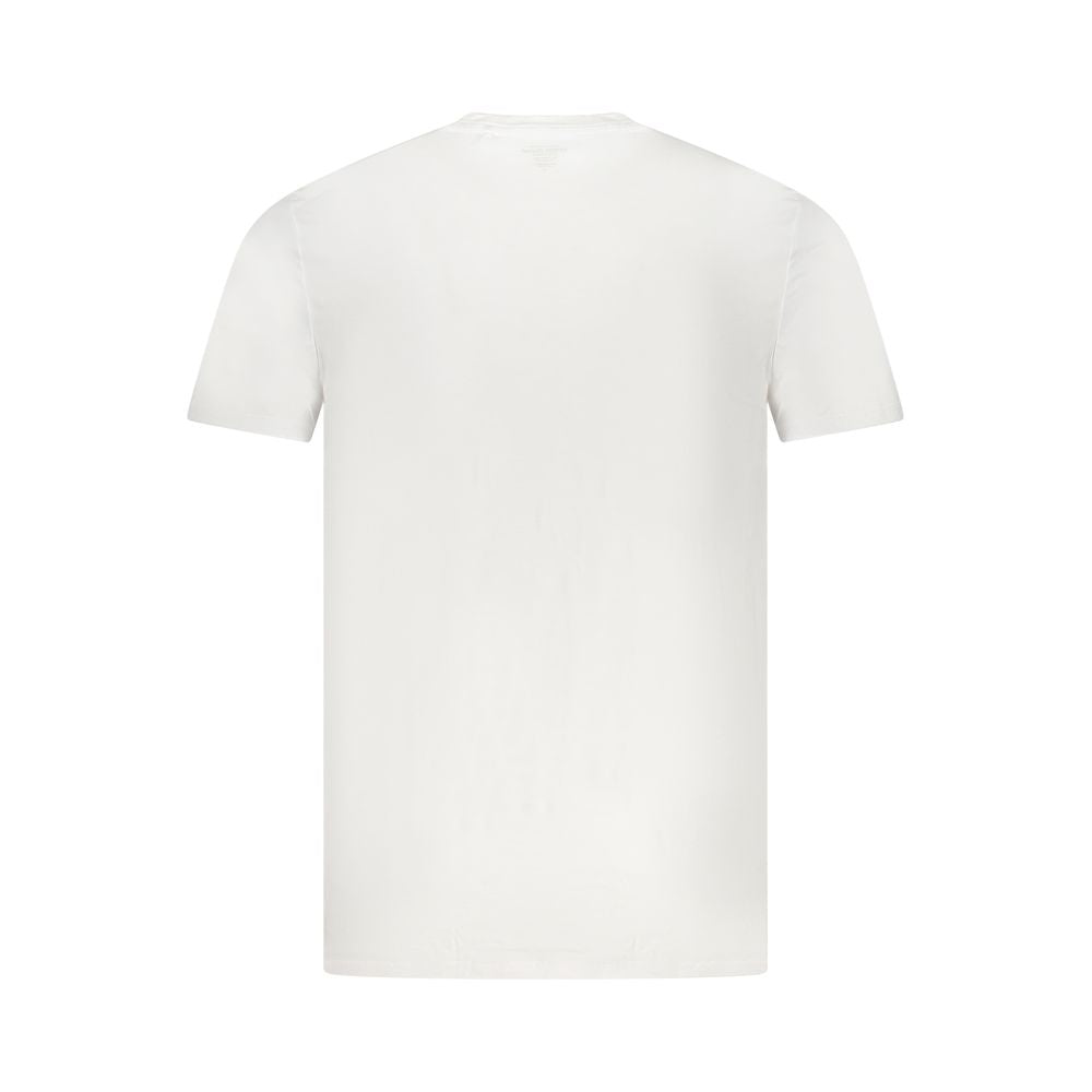 Back view of Guess Jeans White Elastane T-Shirt, short sleeve crew neck with logo, perfect for casual styling.