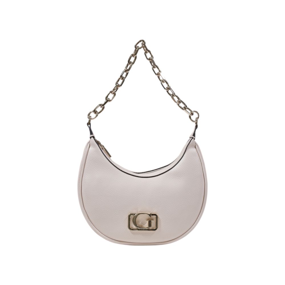 Guess Pink Polyethylene Handbag with chain detail and gold-tone 'G' logo closure, half-moon design