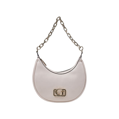 Guess Pink Polyethylene Handbag with chain detail and gold-tone 'G' logo closure, half-moon design