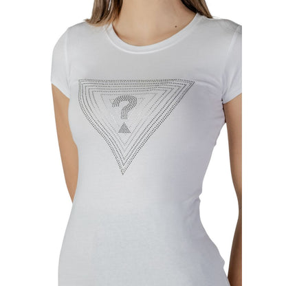 Guess White Cotton T-Shirt with signature triangle logo design for women.