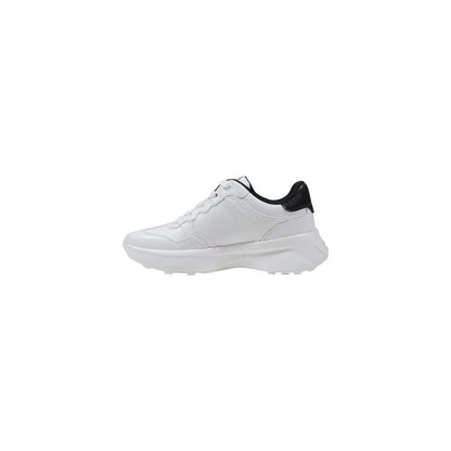 Guess White Polyethylene Chunky Sneakers with durable polyurethane upper, thick sole, and iconic logo, offering comfort and style.
