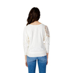 Back view of Guess White Viscose Sportswear sweater with batwing sleeves and logo detail.