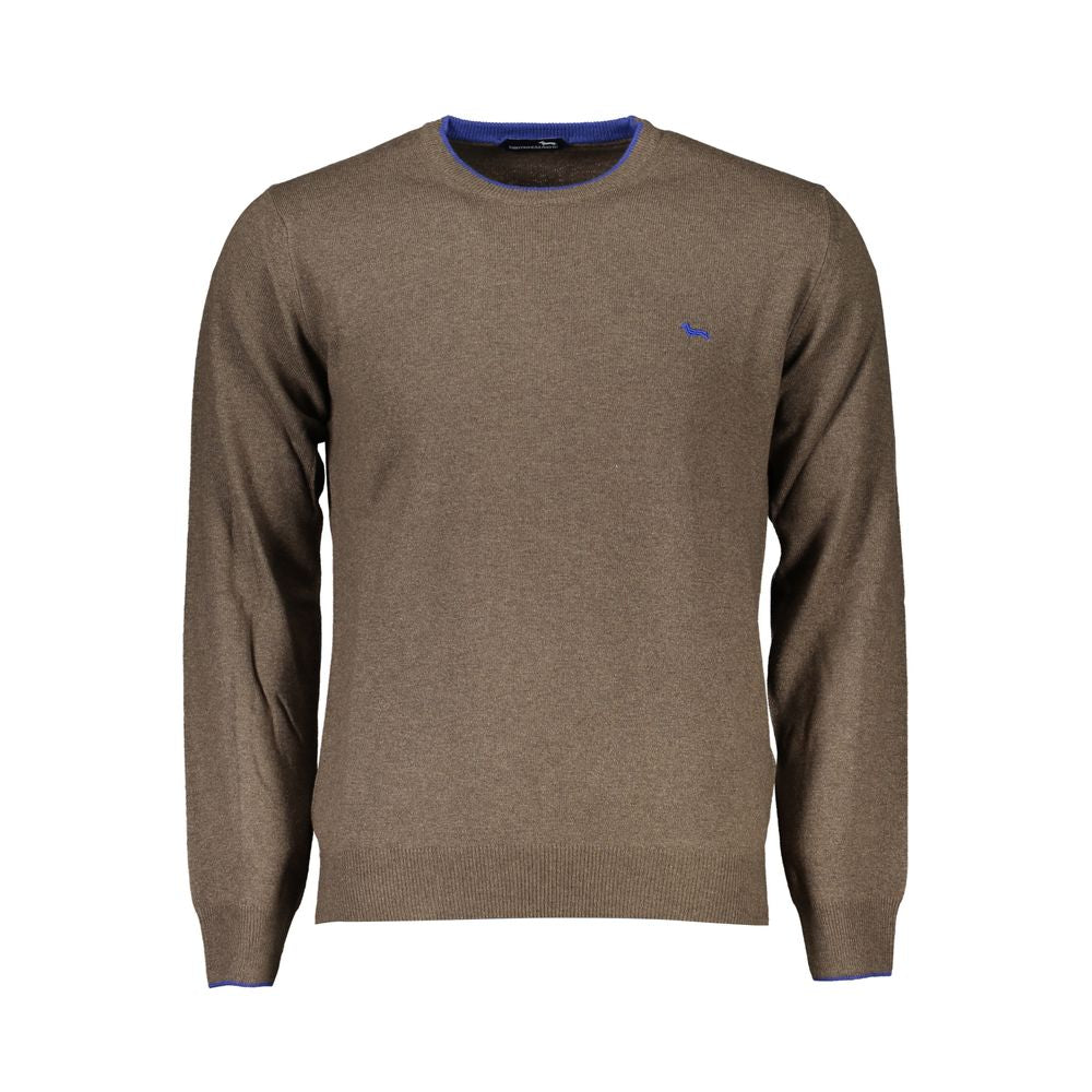Harmont & Blaine Brown Fabric Sweater with long sleeves, crew neck, contrast details, and embroidered logo.