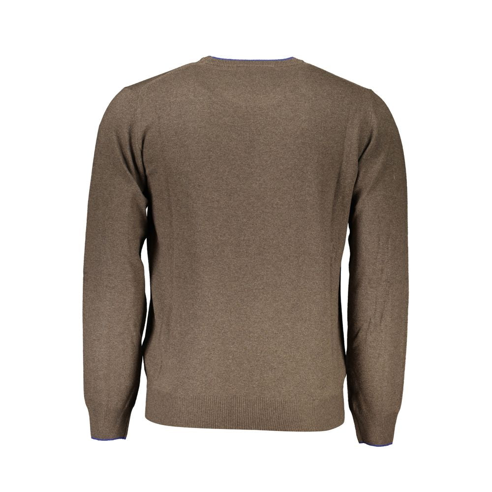 Harmont & Blaine Brown Fabric Sweater with long sleeves, crew neck, contrast details, and embroidery logo