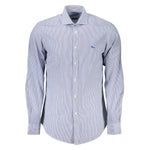 Harmont & Blaine Elegant Blue Organic Cotton Shirt with French collar and contrasting elements, perfect for refined gentleman style.