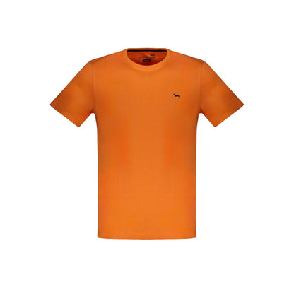 Harmont & Blaine Orange Cotton T-Shirt, short sleeve, narrow fit, crew neck, with embroidery and logo displayed on front.