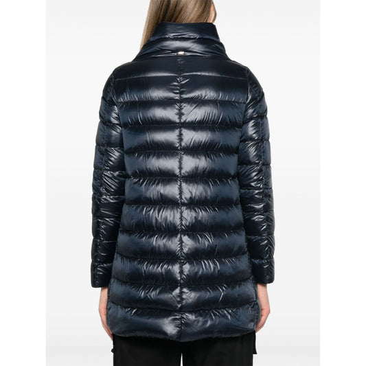 Herno Coats Blue navy blue high-shine quilted Ameli midi down jacket with funnel neck and long sleeves