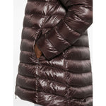 Herno Coats Brown high-shine A-shape midi down jacket with zip pockets and drawstring hood