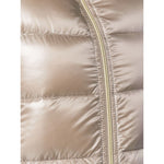 Close-up of Herno Coats Dove Grey padded zipped coat with nude feather down.