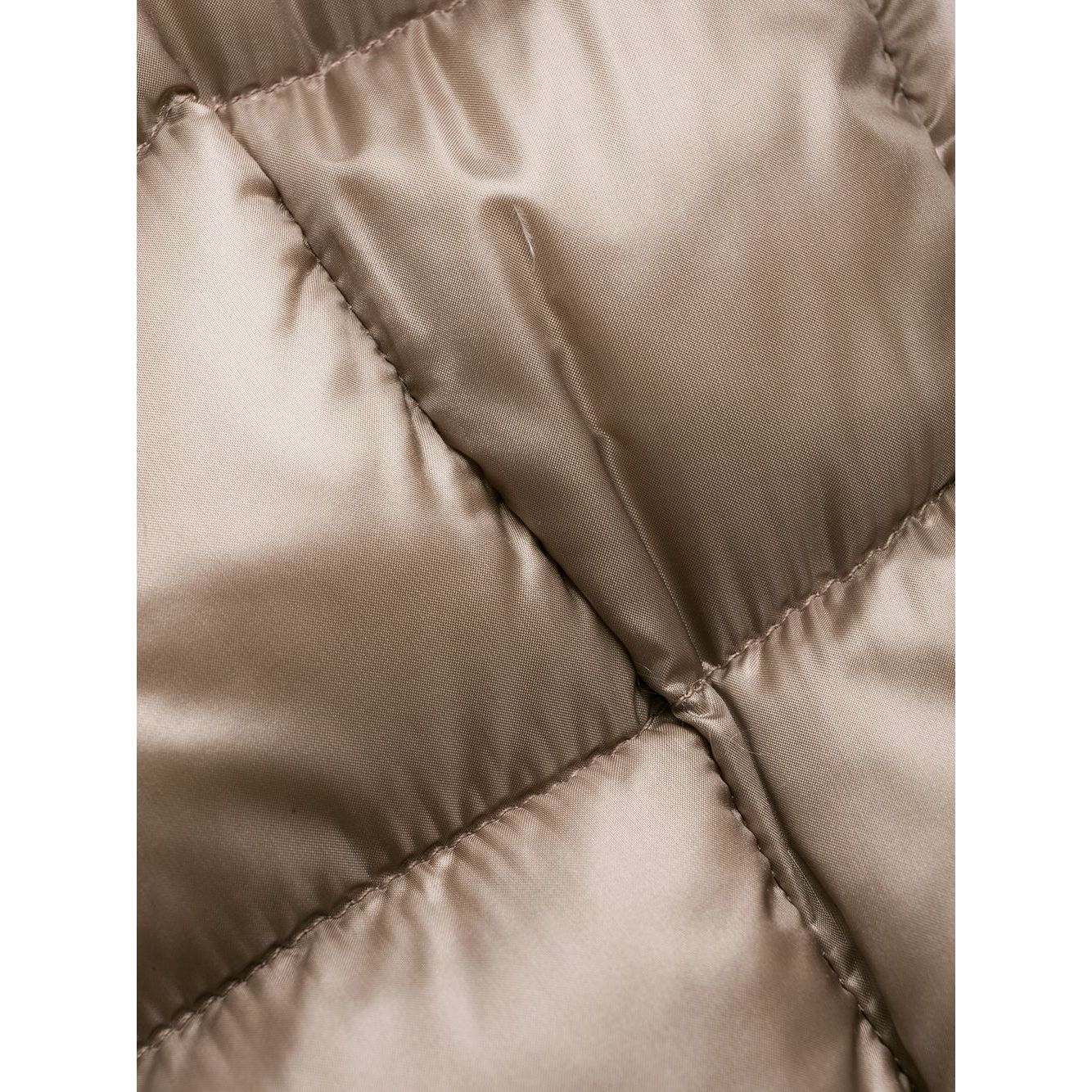 Close-up view of Herno Coats Dove Grey, showing detailed padded texture and stitching in natural feather down Maria zipped jacket.