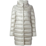 Herno Coats Light Grey padded Dora long down jacket, elegant and stylish outerwear.