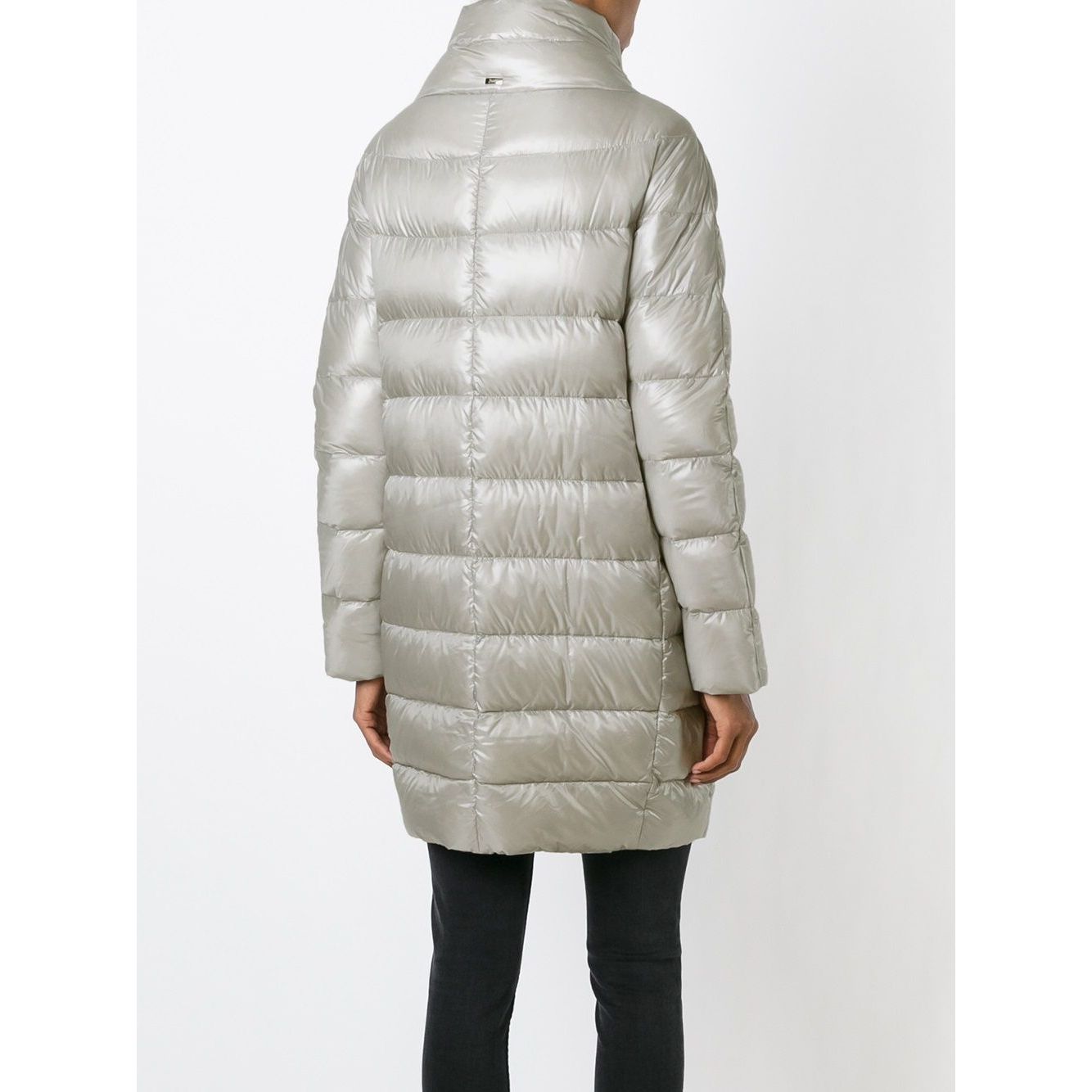 Herno Coats Light Grey padded long down jacket, back view.