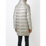 Herno Coats Light Grey padded long down jacket, back view.