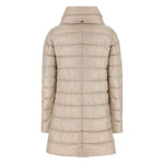 Alt Tag: Herno Coats Powder, Ameli midi down jacket, V-neck, ultralight nylon, silk effect, light goose down padding, elegant design
