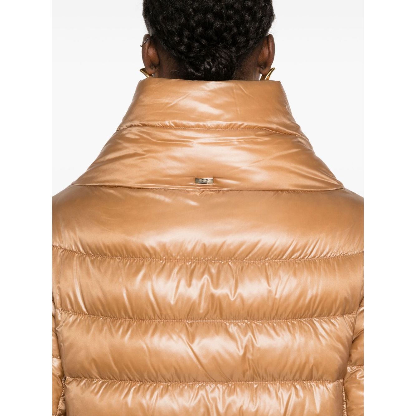Back view of Herno Jackets Camel with quilted padded design and stand-up collar